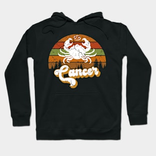 Cancer Zodiac Sign - Distressed Retro Sunset Hoodie